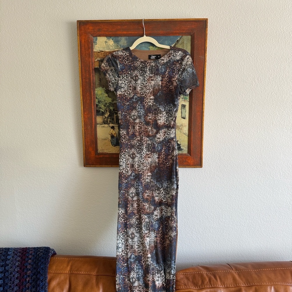 Tiger Mist Abstract Maxi Dress - Blue and Brown